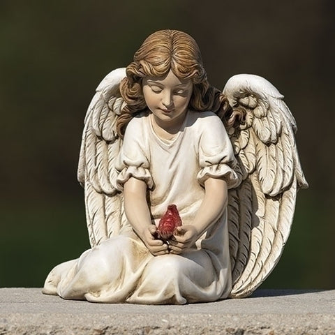 Kneeling Angel w/Cardinal Garden Statue